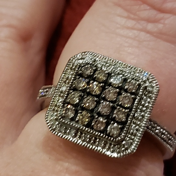 Sterling Silver ~ Chocolate & Clear Diamonds Ring - Picture 2 of 8